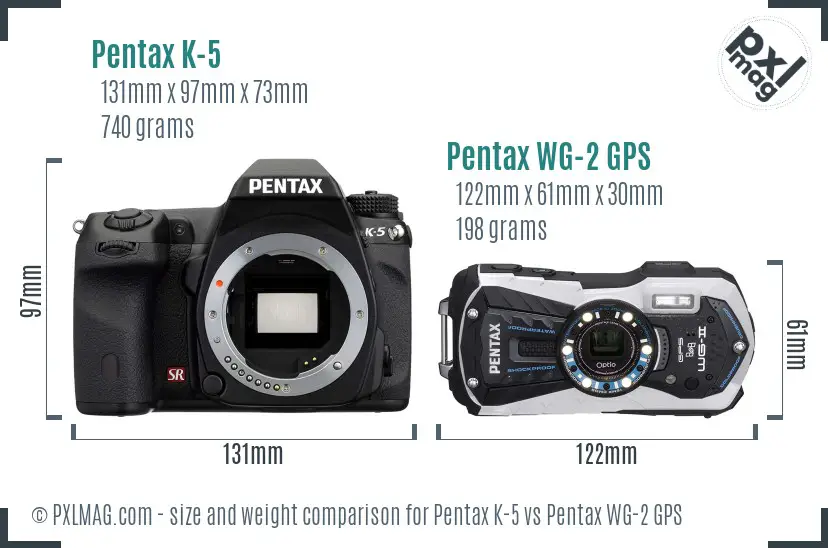 Pentax K-5 vs Pentax WG-2 GPS size comparison