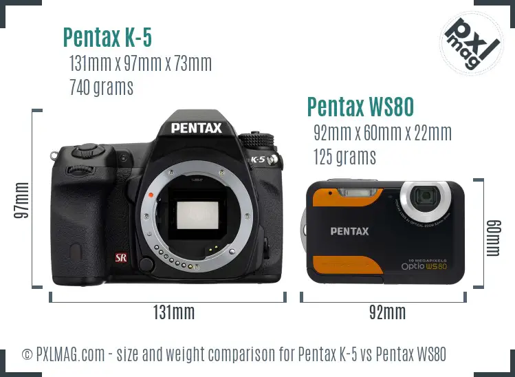 Pentax K-5 vs Pentax WS80 size comparison