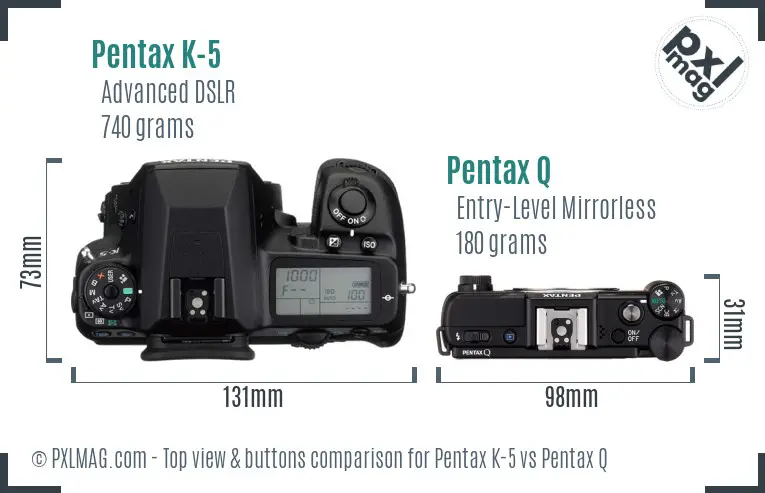 Pentax K-5 vs Pentax Q top view buttons comparison