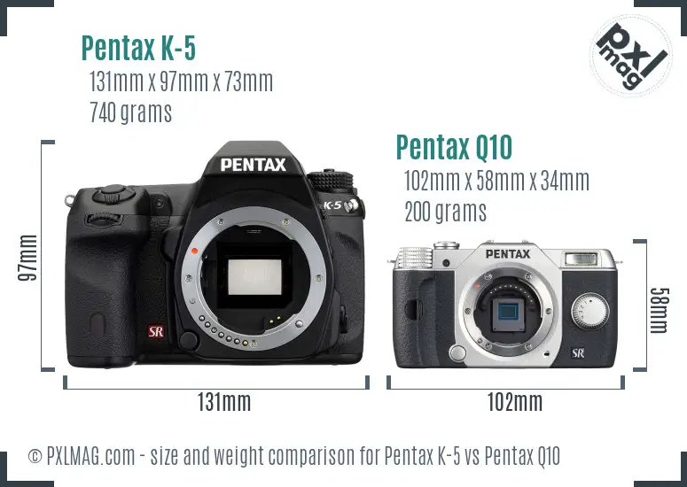 Pentax K-5 vs Pentax Q10 size comparison