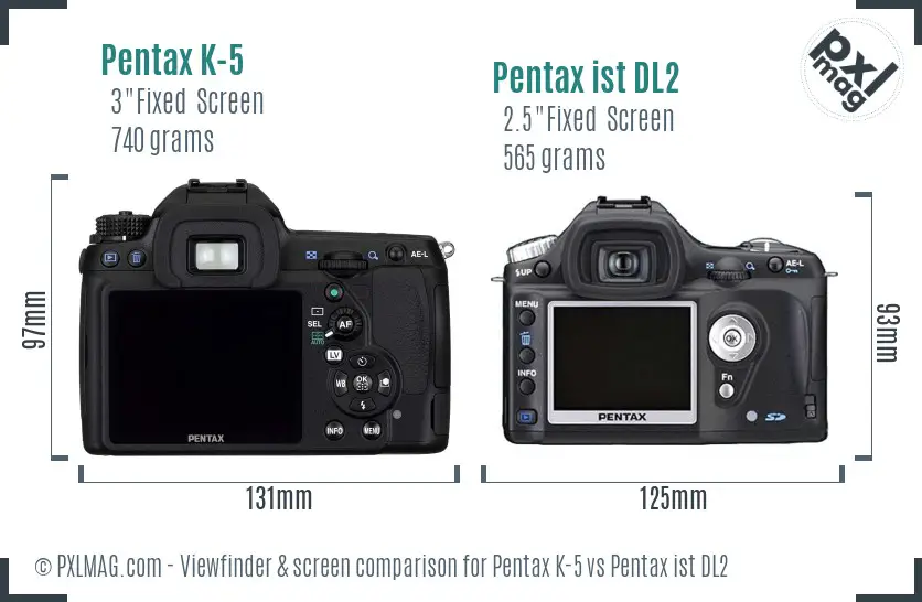 Pentax K-5 vs Pentax ist DL2 Screen and Viewfinder comparison