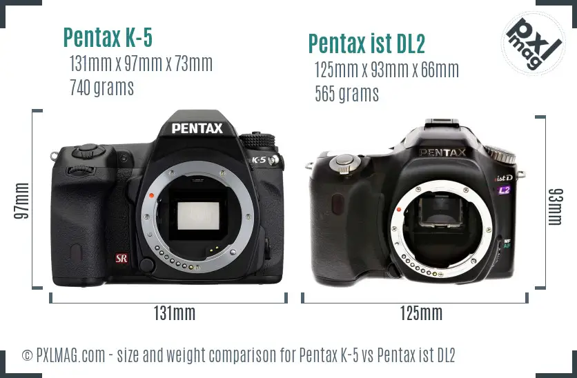 Pentax K-5 vs Pentax ist DL2 size comparison