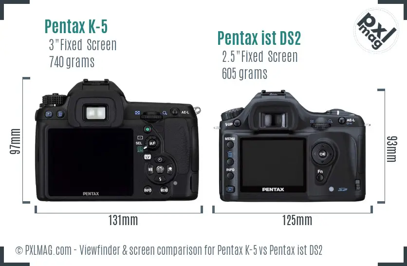 Pentax K-5 vs Pentax ist DS2 Screen and Viewfinder comparison