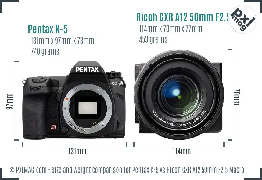 Pentax K-5 vs Ricoh GXR A12 50mm F2.5 Macro size comparison