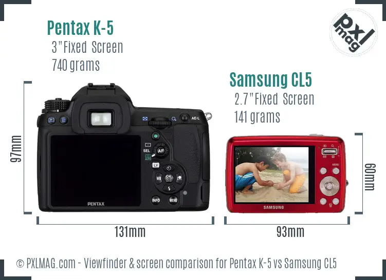 Pentax K-5 vs Samsung CL5 Screen and Viewfinder comparison Pentax K-5 vs Samsung CL5 Screen and Viewfinder comparison