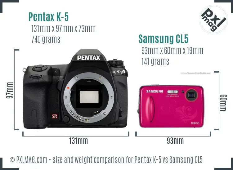 Pentax K-5 vs Samsung CL5 size comparison Pentax K-5 vs Samsung CL5 size comparison