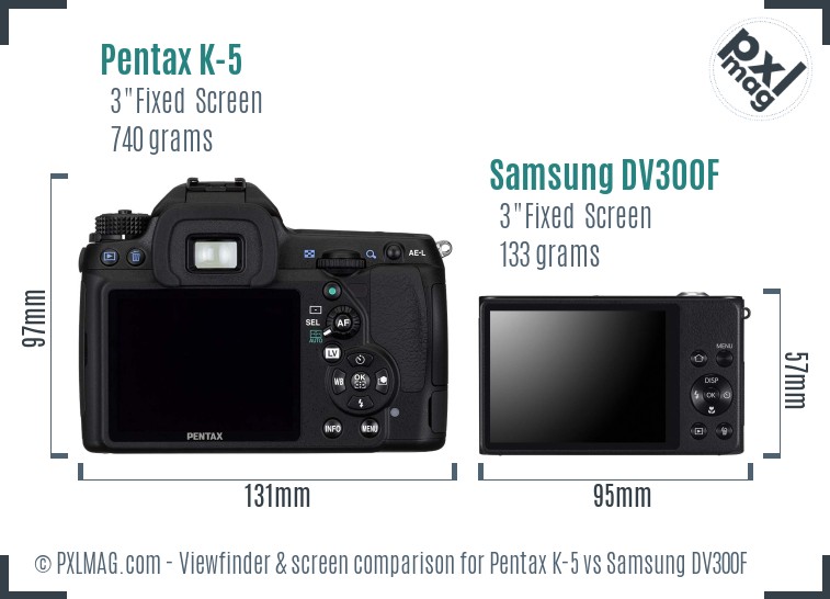 Pentax K-5 vs Samsung DV300F Screen and Viewfinder comparison