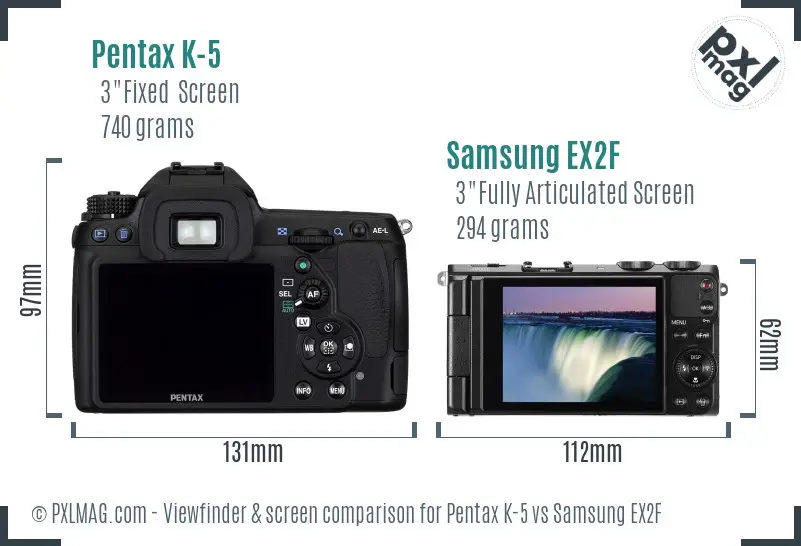 Pentax K-5 vs Samsung EX2F Screen and Viewfinder comparison