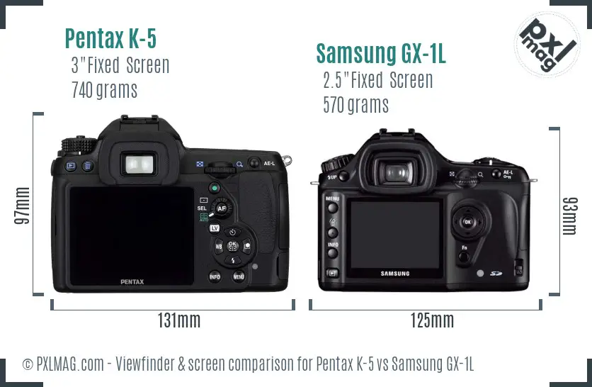 Pentax K-5 vs Samsung GX-1L Screen and Viewfinder comparison