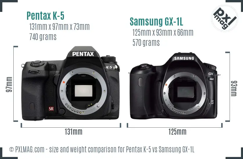 Pentax K-5 vs Samsung GX-1L size comparison