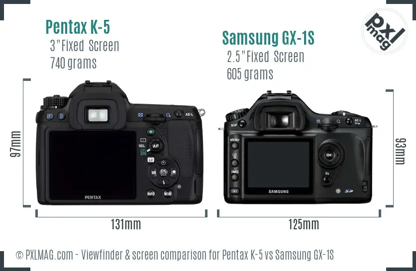 Pentax K-5 vs Samsung GX-1S Screen and Viewfinder comparison