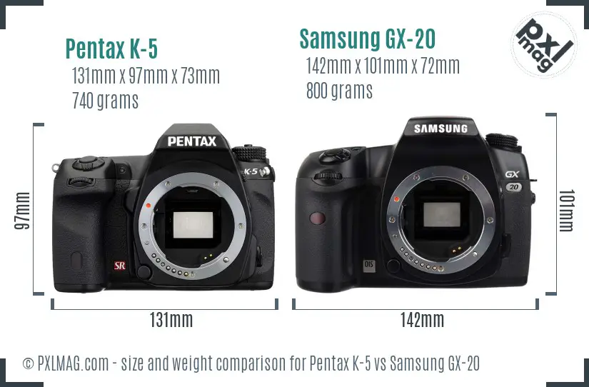 Pentax K-5 vs Samsung GX-20 size comparison