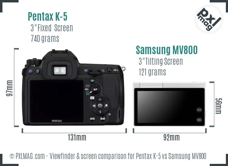 Pentax K-5 vs Samsung MV800 Screen and Viewfinder comparison