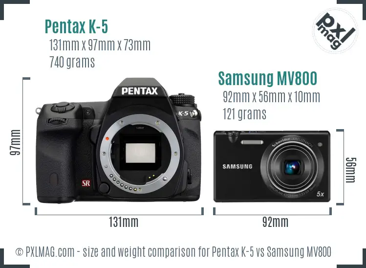 Pentax K-5 vs Samsung MV800 size comparison