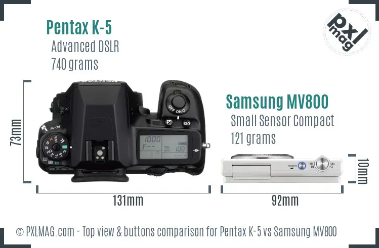 Pentax K-5 vs Samsung MV800 top view buttons comparison