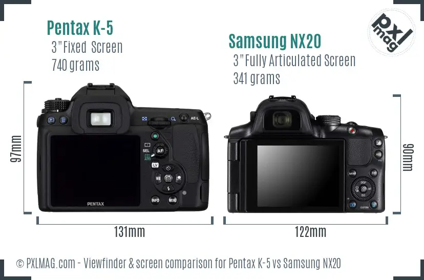 Pentax K-5 vs Samsung NX20 Screen and Viewfinder comparison