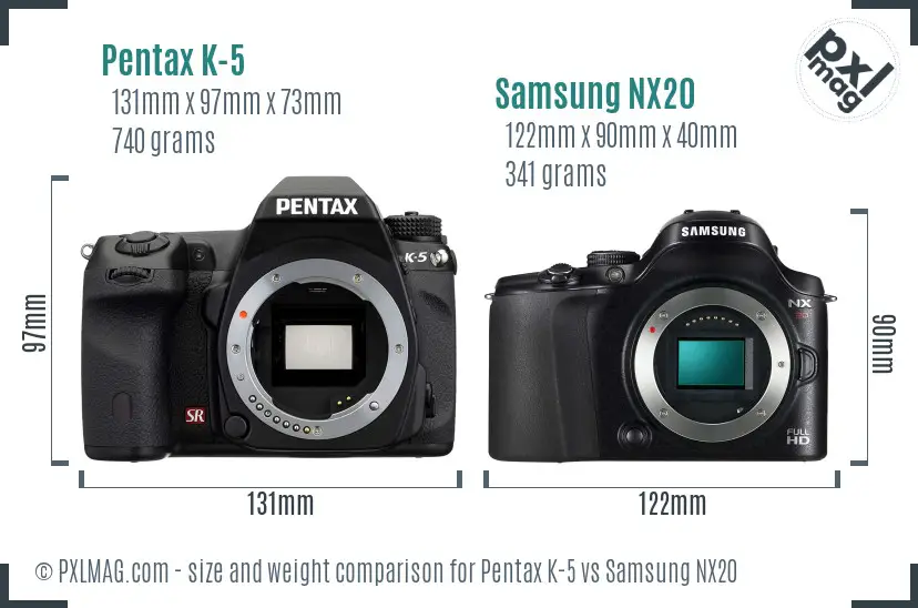 Pentax K-5 vs Samsung NX20 size comparison