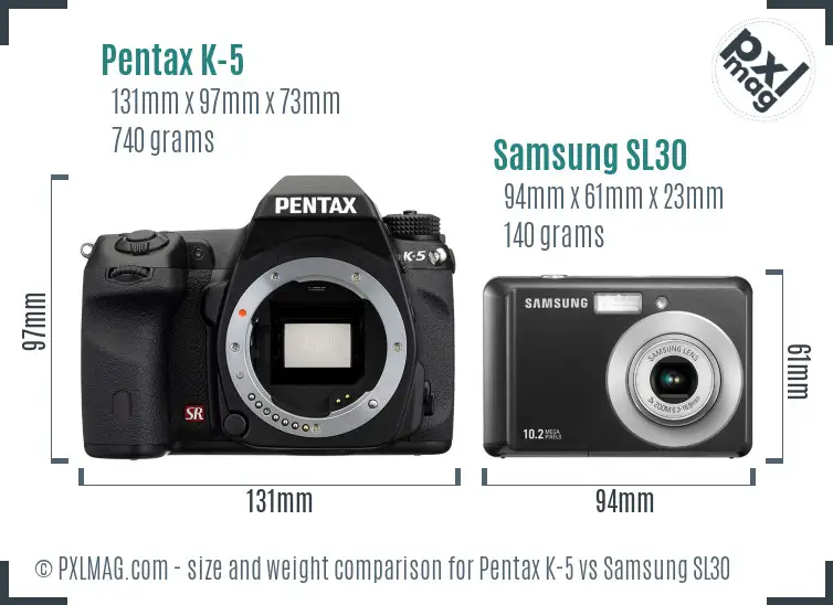 Pentax K-5 vs Samsung SL30 size comparison