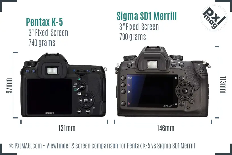 Pentax K-5 vs Sigma SD1 Merrill Screen and Viewfinder comparison