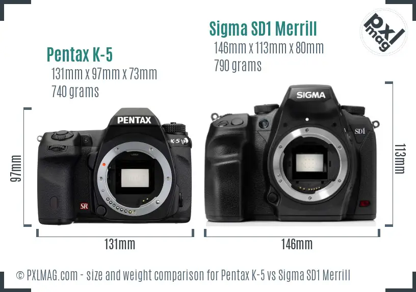 Pentax K-5 vs Sigma SD1 Merrill size comparison