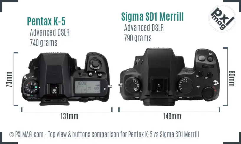 Pentax K-5 vs Sigma SD1 Merrill top view buttons comparison