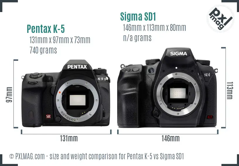 Pentax K-5 vs Sigma SD1 size comparison