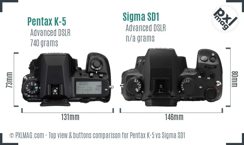 Pentax K-5 vs Sigma SD1 top view buttons comparison