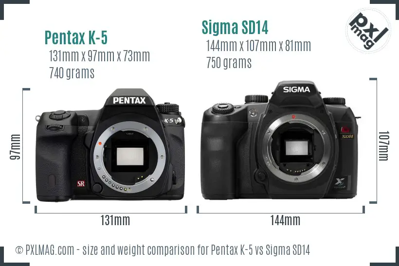 Pentax K-5 vs Sigma SD14 size comparison