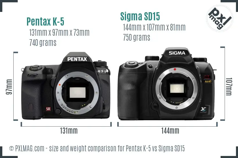 Pentax K-5 vs Sigma SD15 size comparison