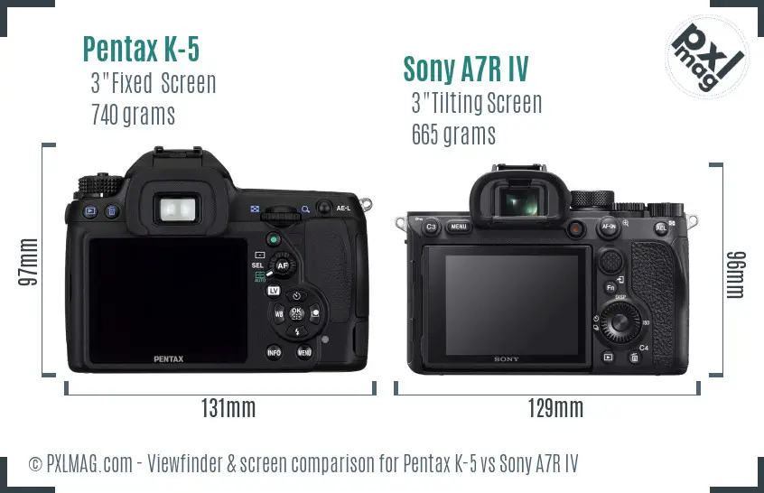 Pentax K-5 vs Sony A7R IV Screen and Viewfinder comparison