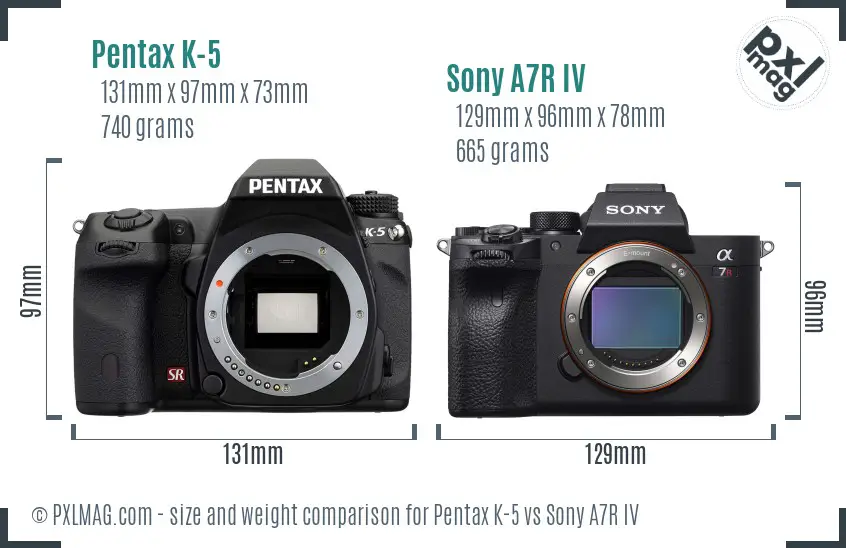 Pentax K-5 vs Sony A7R IV size comparison