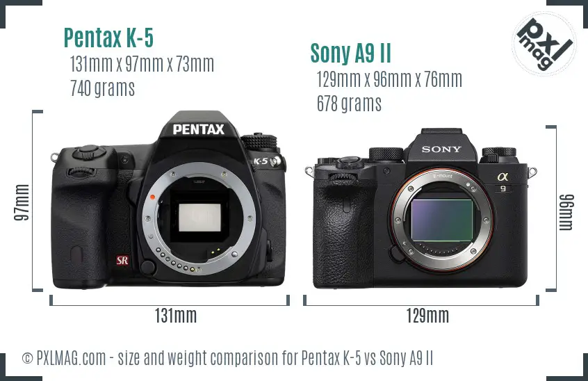 Pentax K-5 vs Sony A9 II size comparison