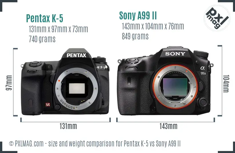 Pentax K-5 vs Sony A99 II size comparison