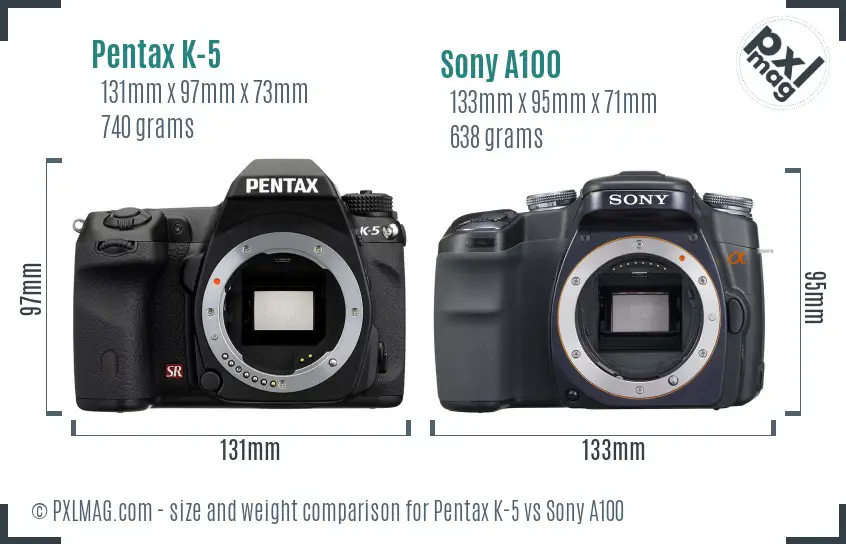 Pentax K-5 vs Sony A100 size comparison