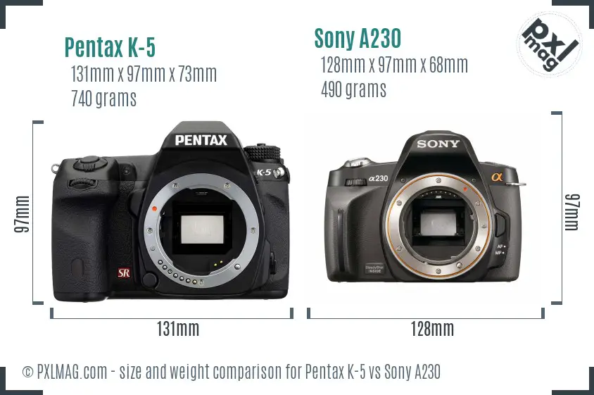 Pentax K-5 vs Sony A230 size comparison