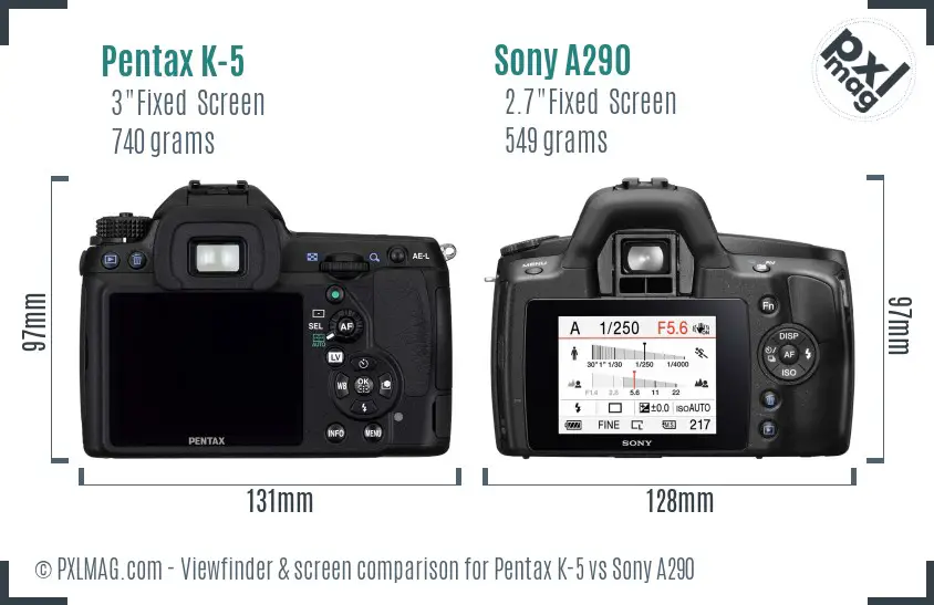 Pentax K-5 vs Sony A290 Screen and Viewfinder comparison