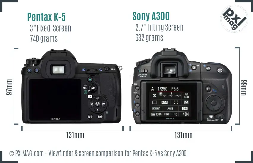 Pentax K-5 vs Sony A300 Screen and Viewfinder comparison