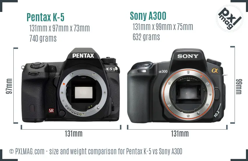 Pentax K-5 vs Sony A300 size comparison