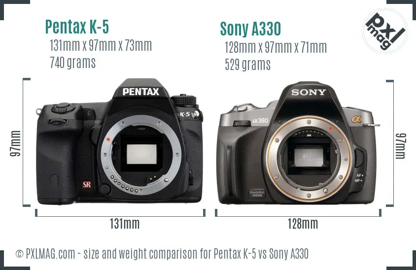Pentax K-5 vs Sony A330 size comparison