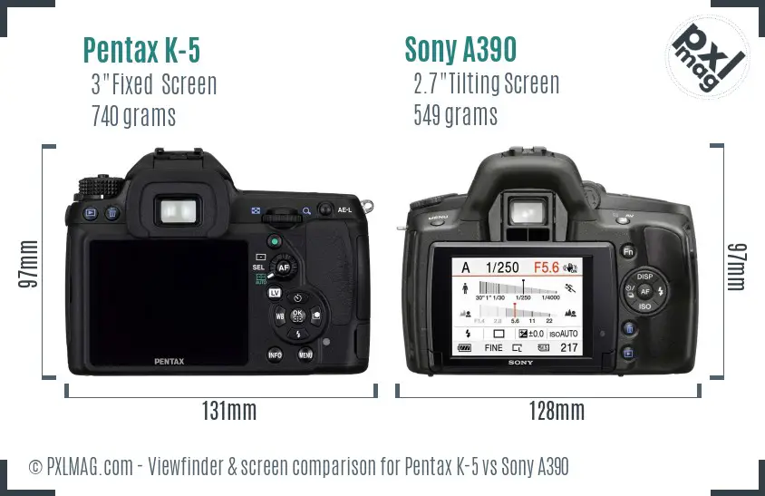Pentax K-5 vs Sony A390 Screen and Viewfinder comparison Pentax K-5 vs Sony A390 Screen and Viewfinder comparison