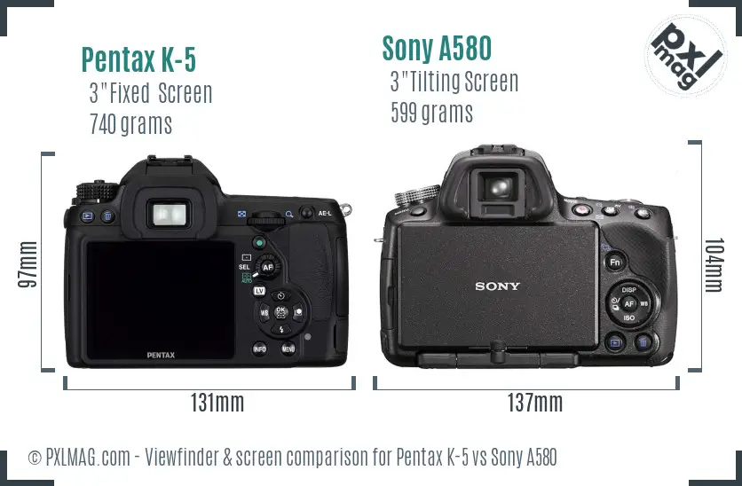 Pentax K-5 vs Sony A580 Screen and Viewfinder comparison
