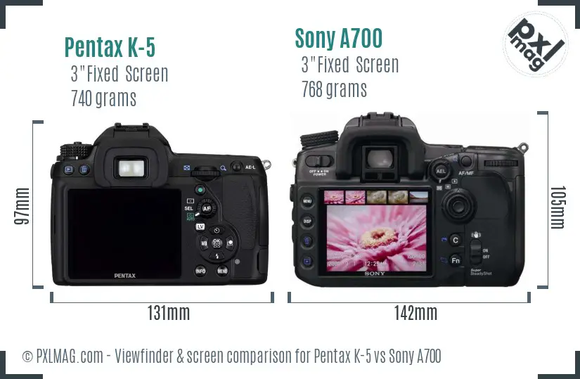 Pentax K-5 vs Sony A700 Screen and Viewfinder comparison