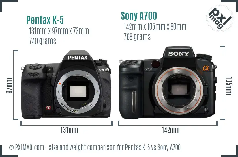 Pentax K-5 vs Sony A700 size comparison