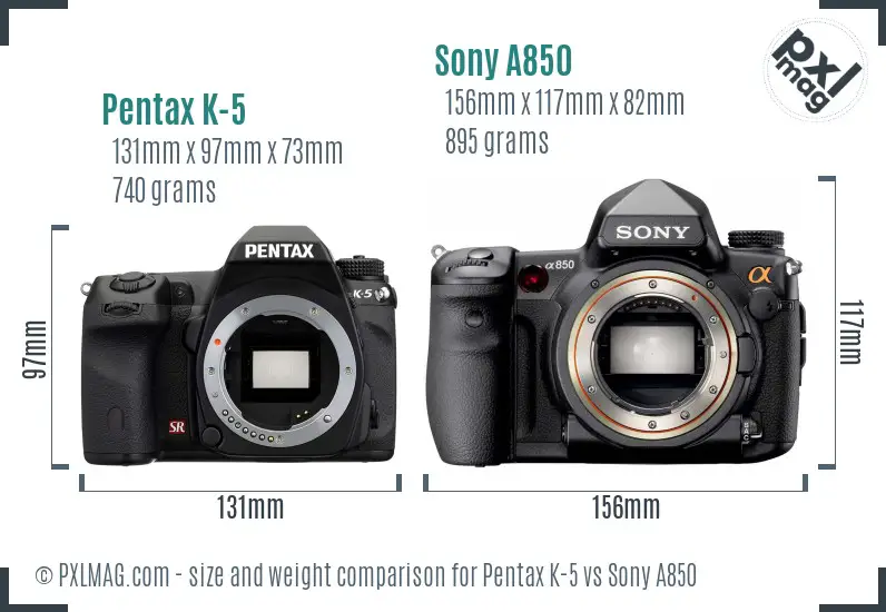 Pentax K-5 vs Sony A850 size comparison