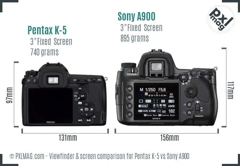 Pentax K-5 vs Sony A900 Screen and Viewfinder comparison