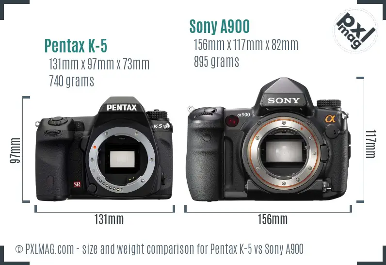 Pentax K-5 vs Sony A900 size comparison
