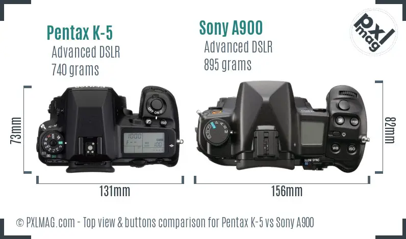 Pentax K-5 vs Sony A900 top view buttons comparison