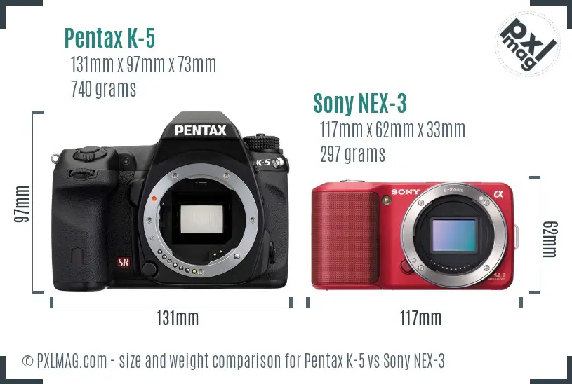 Pentax K-5 vs Sony NEX-3 size comparison