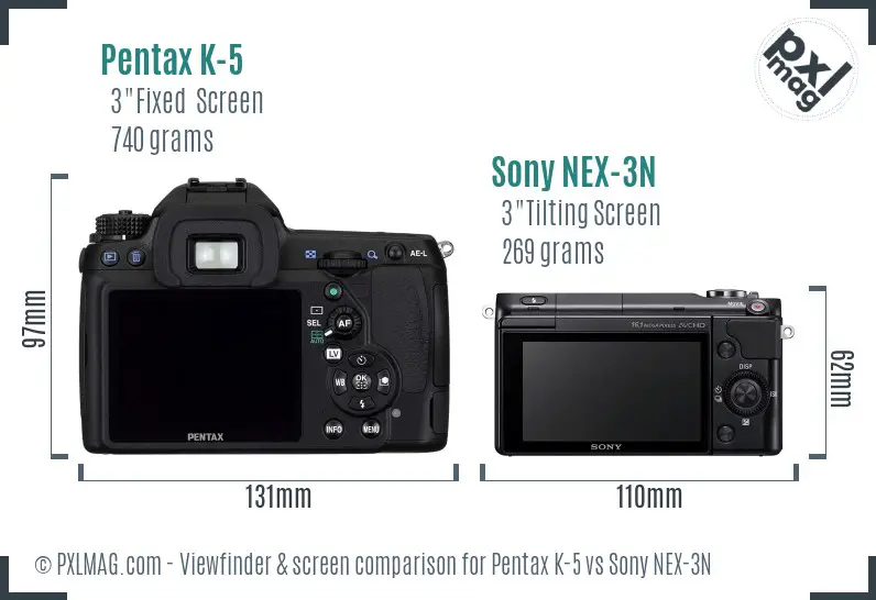 Pentax K-5 vs Sony NEX-3N Screen and Viewfinder comparison