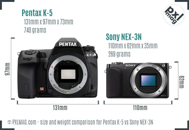 Pentax K-5 vs Sony NEX-3N size comparison